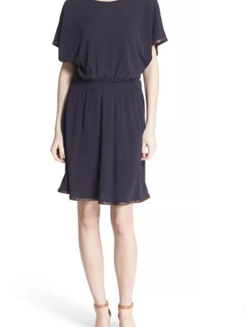 Tory Burch 'Shia' Vegan Leather Trim Blouson Dress- Navy Blue S Old
Money Chic